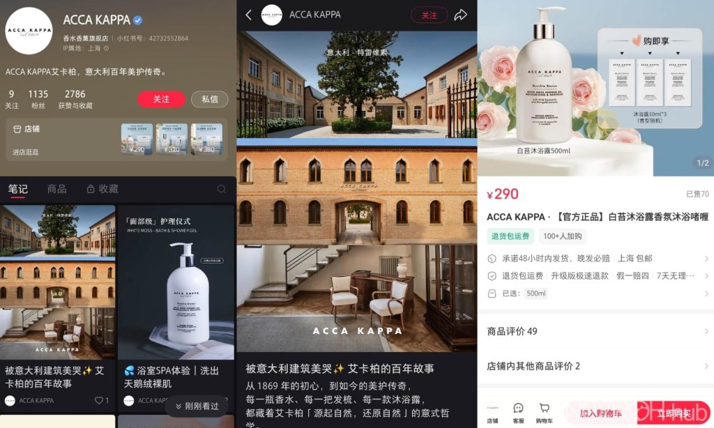 Mercato beauty in Cina Little Red Book Acca Kappa made in Italy